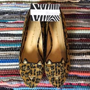 Charlotte Olympia Kitty Leopard Canvas Loafer 38